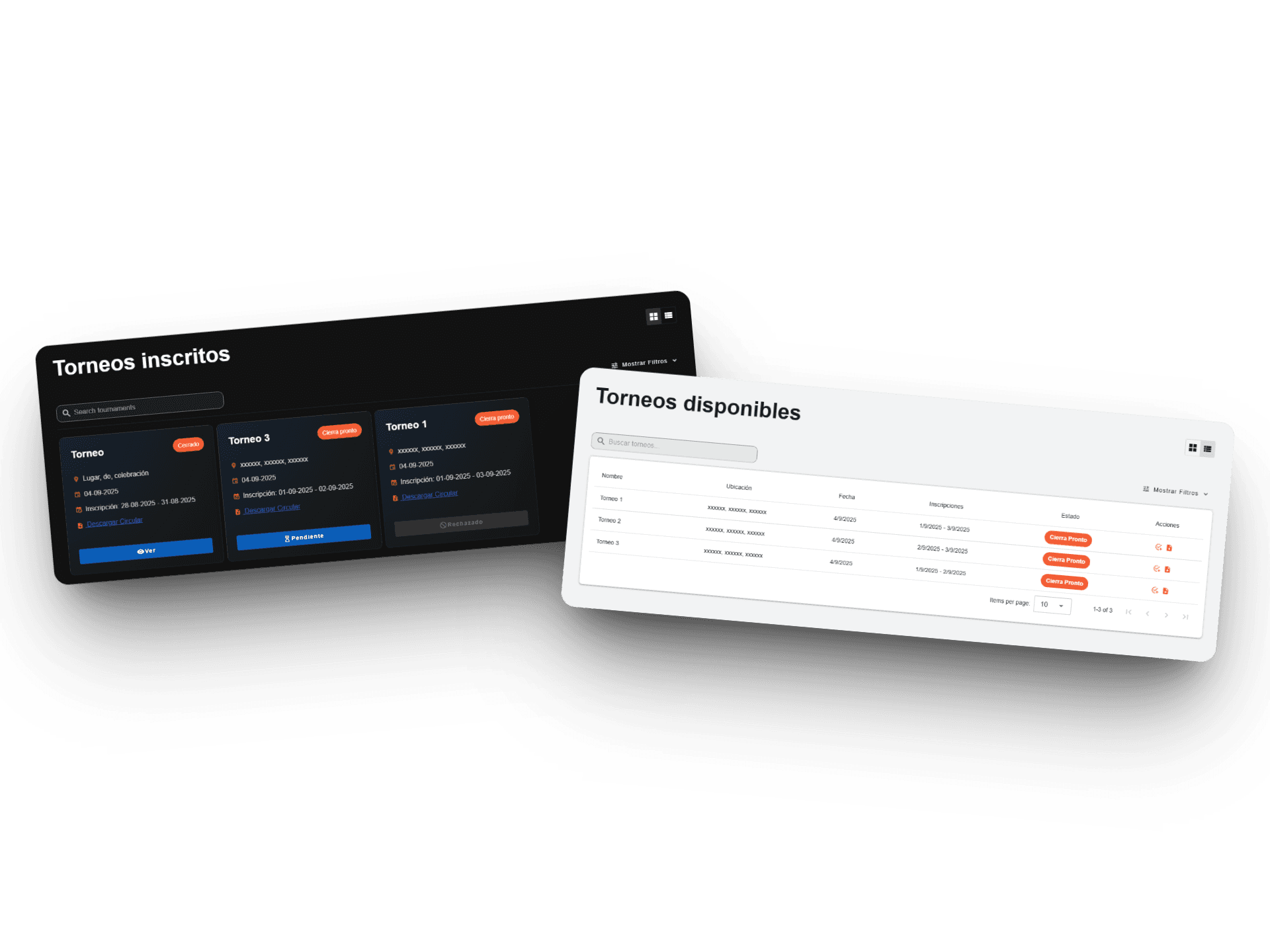 Registrar y Organizar Torneos